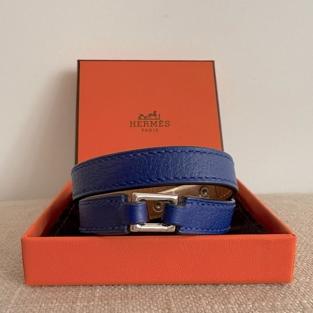 Hermes jewel tone leather silver hardware Rivale Double Tour Bracelet - Picture 3 of 6